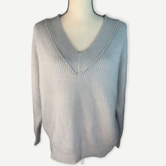 FRNCH Paris V Neck Ribbed Knit Sweater Gray NWT - Picture 2 of 10